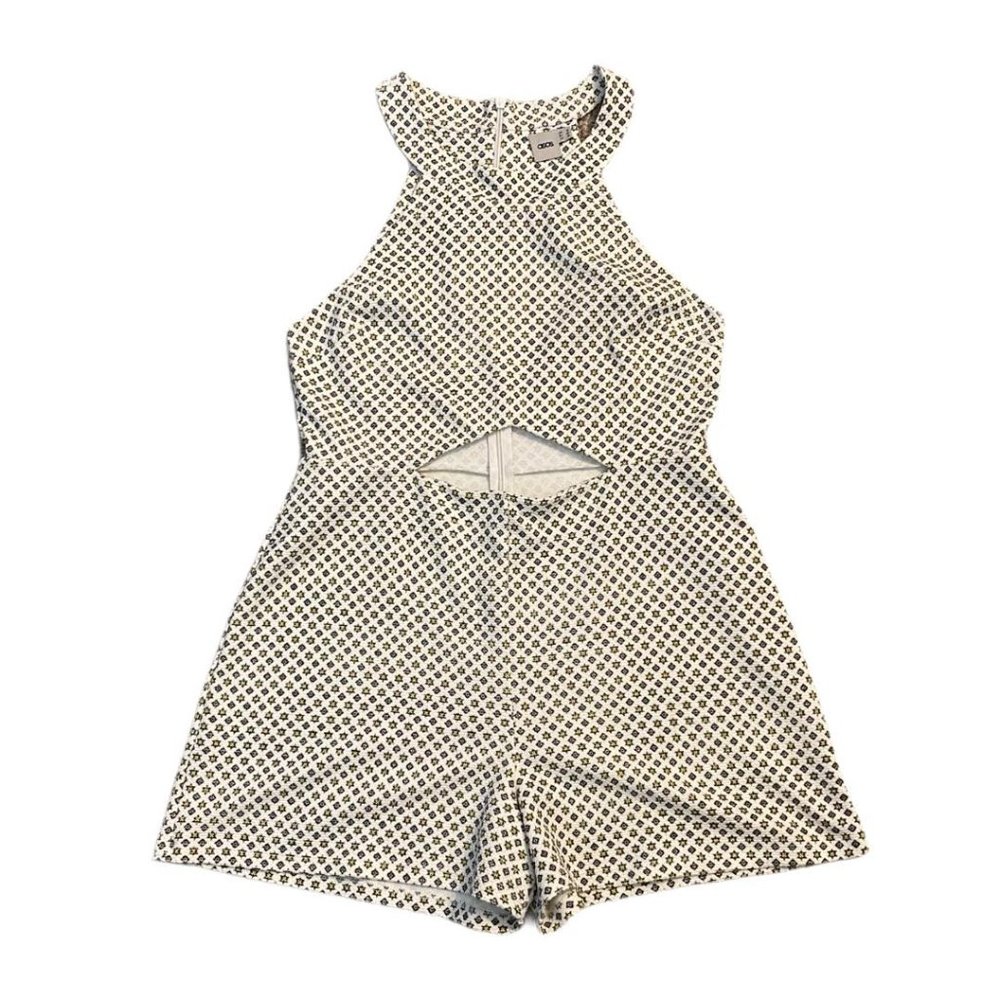 ASOS White Printed Waffle Knit Sleeveless Romper